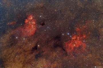 NGC 6334 Cats Paw Nebula and NGC 6357 War and Peace Nebula